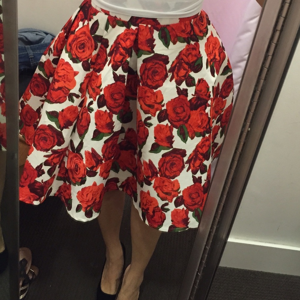 Rose Print A line Skirt